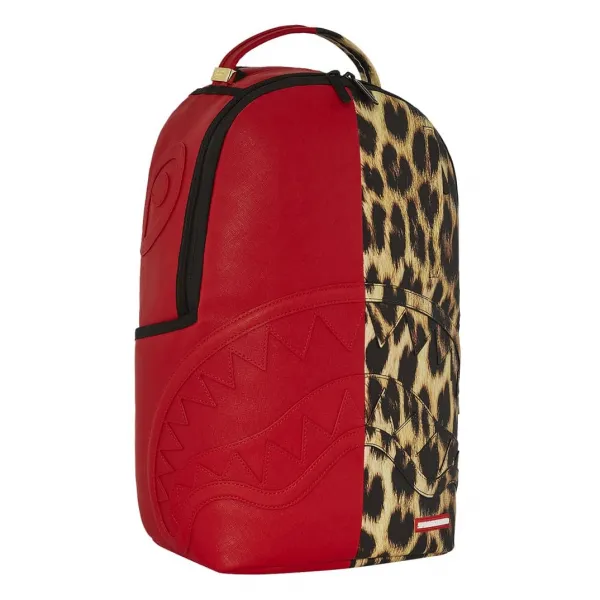 Mochila Sprayground Split Cheetah en rojo lateral